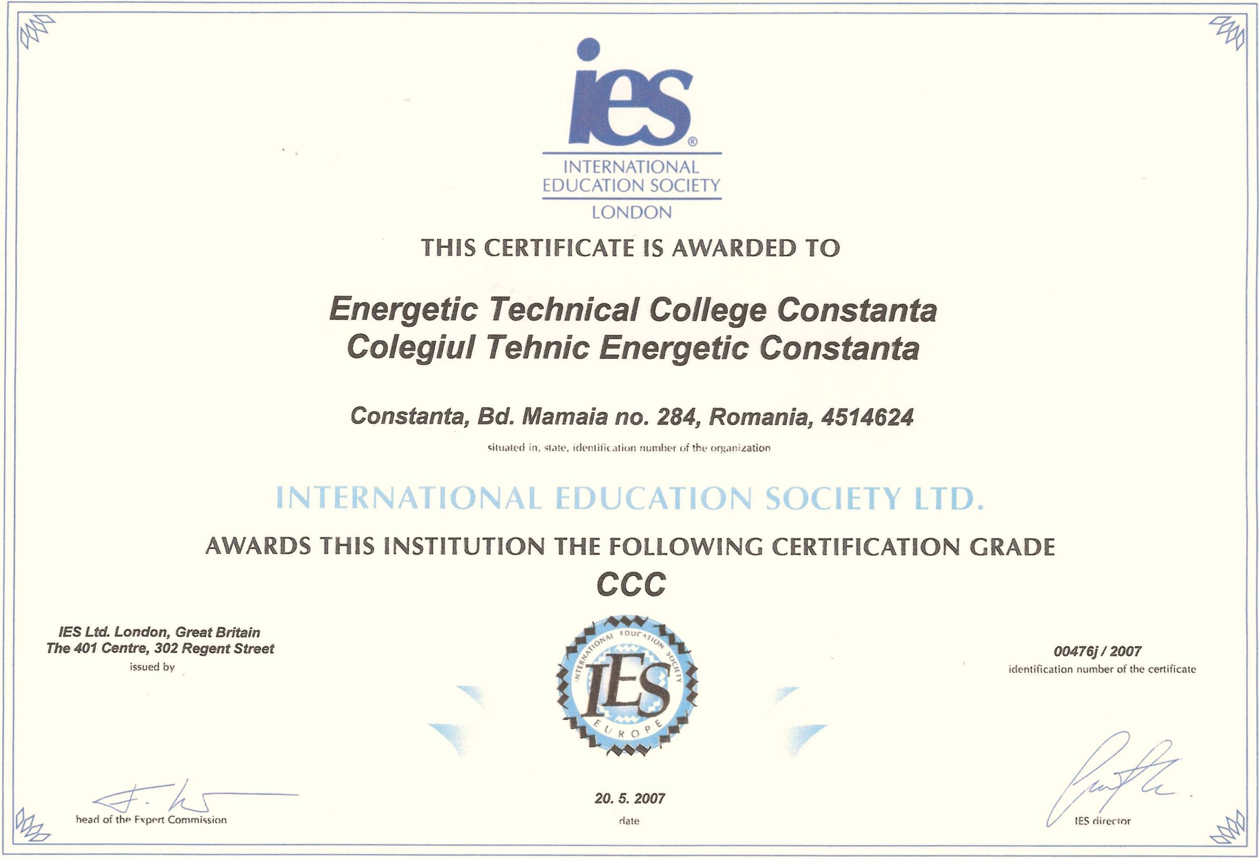 Certificare IES - Rating CCC - 2007